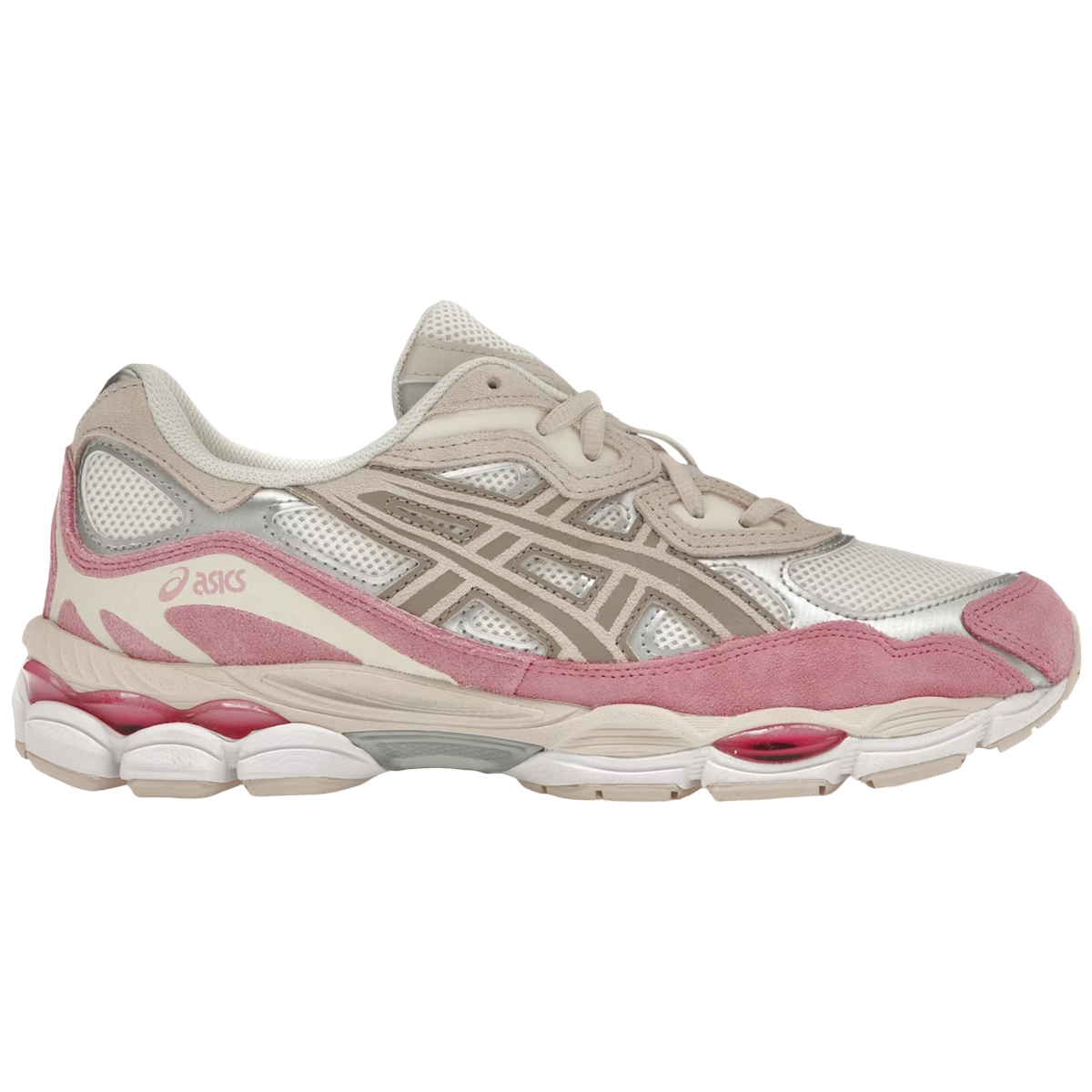 Asics Gel-NYC Cream Mineral Beige Pink sneakers set fra siden med en let overdel i mesh, beige detaljer og stødabsorberende Gel-sål