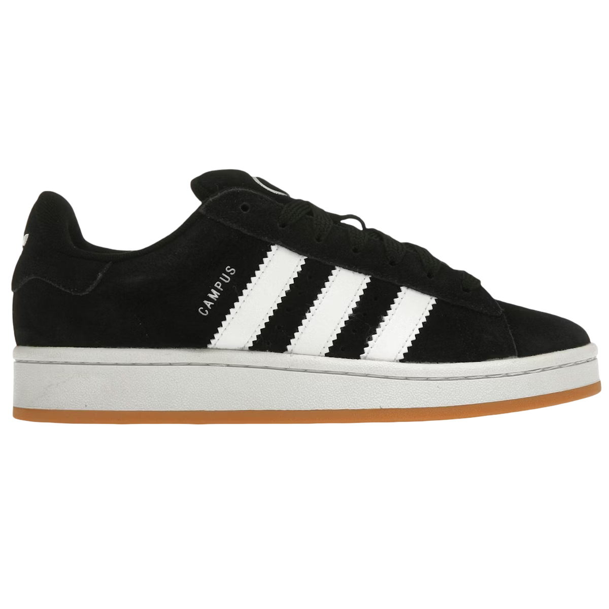 Adidas Campus 00s Black White Gum GS sneakers i sideprofil med sort overdel i ruskind, hvide læderstriber og gummisål