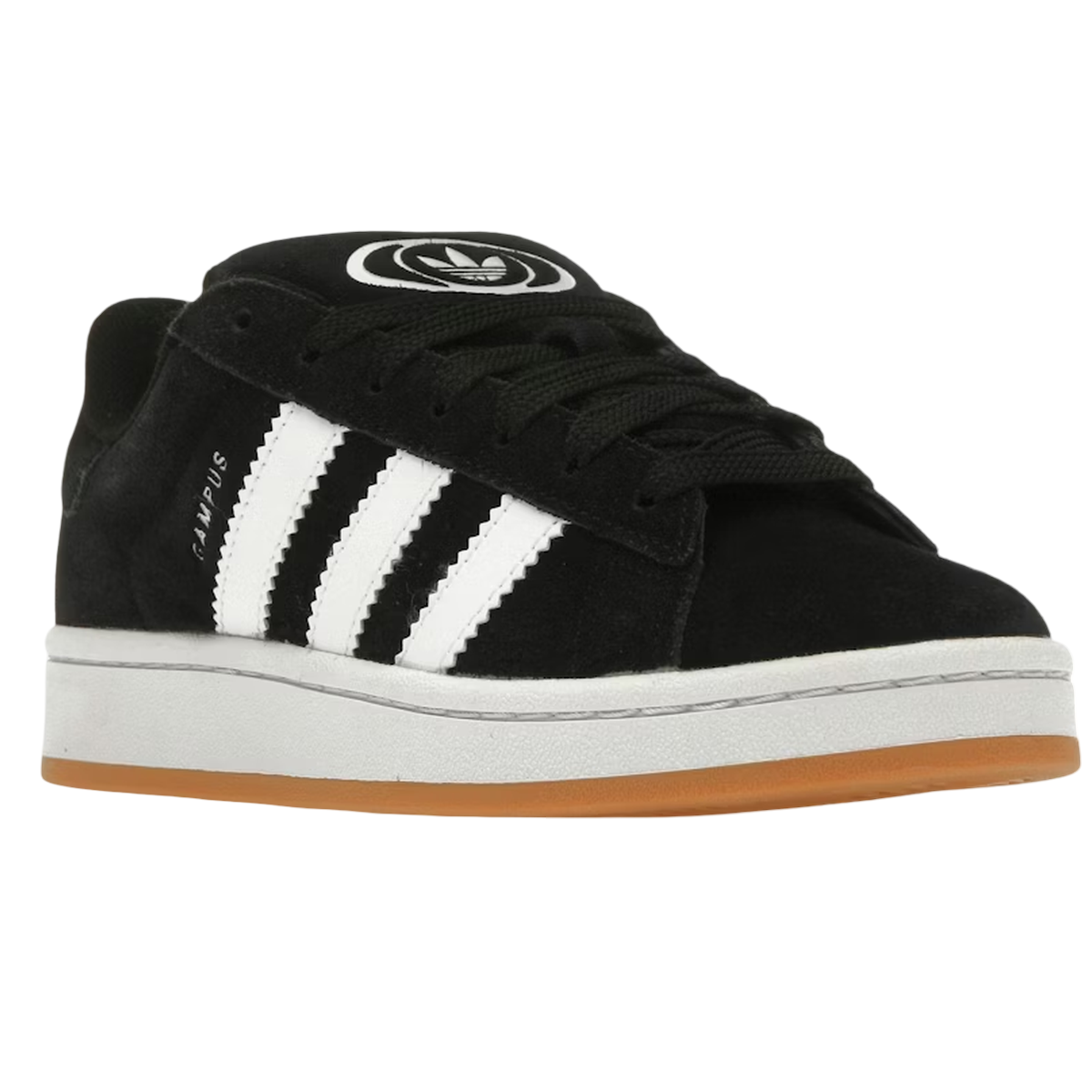 Adidas Campus 00s Black White Gum GS sneakers i sideprofil med sort ruskind, hvide læderstriber og klassisk gummisål