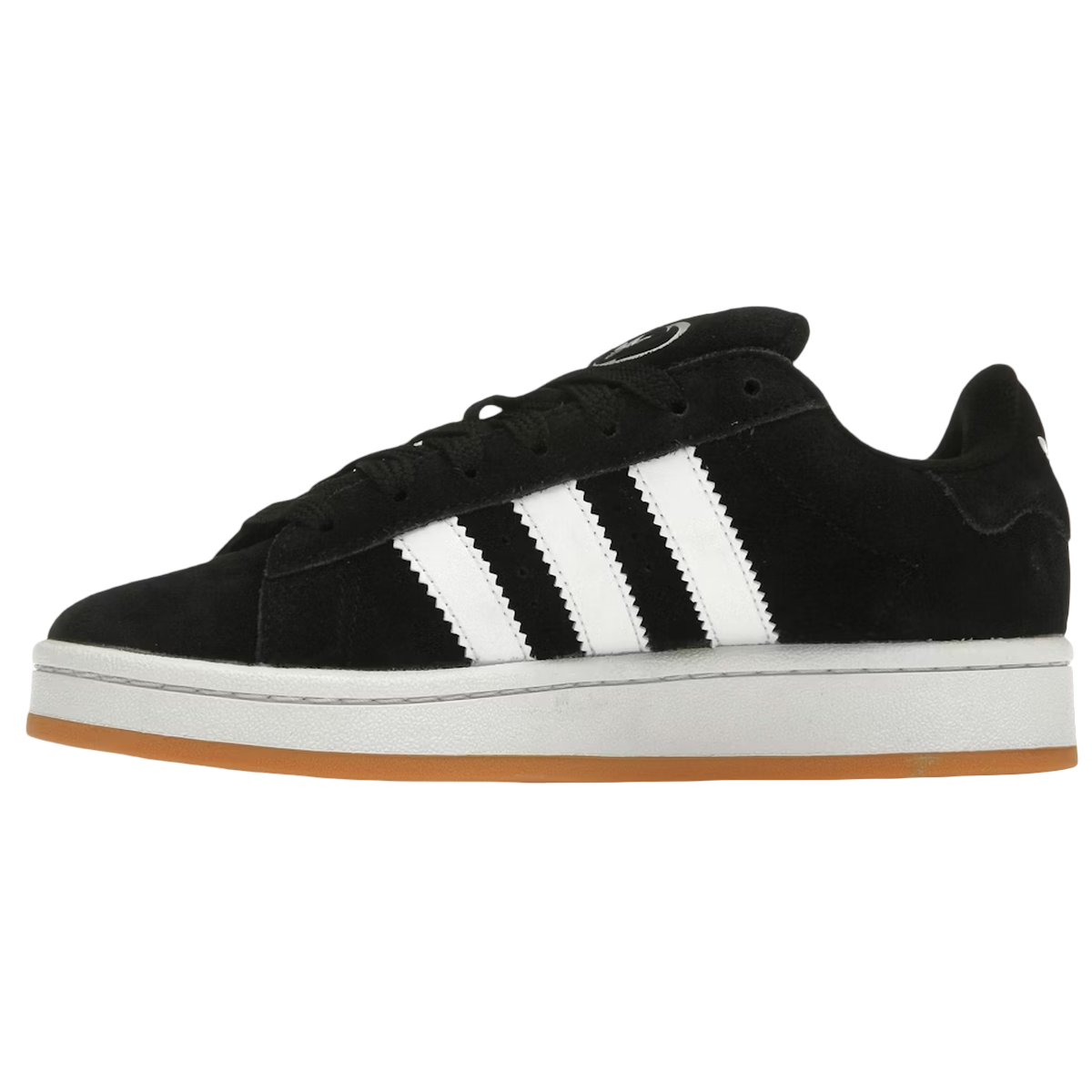 Adidas Campus 00s Black White Gum GS sneakers i sideprofil med sort overdel i ruskind, hvide læderstriber og gummisål