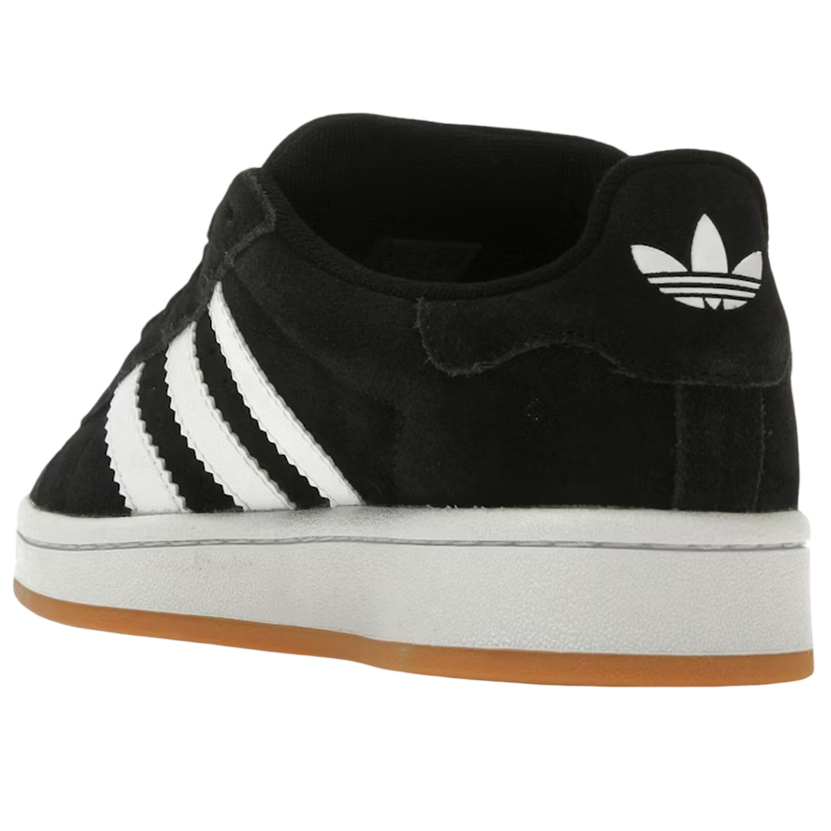 Adidas Campus 00s Black White Gum GS sneakers i sideprofil med sort overdel i ruskind, hvide læderstriber og gummisål