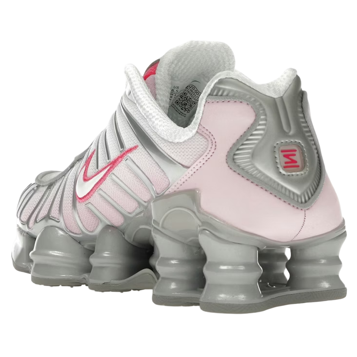 Nike Shox TL Pink Foam sneakers sideprofil med lyserød overdel, sorte detaljer og karakteristiske støddæmpende kolonner