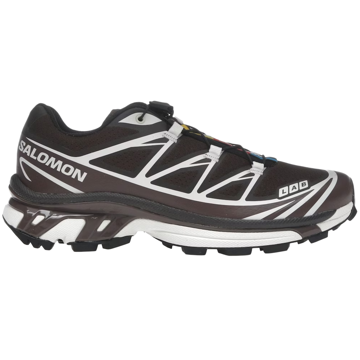 Salomon XT-6 Coffee French Roast sneakers set fra siden med den karakteristiske mørkebrune mesh-overdel og robuste Quicklace-snøresystem
