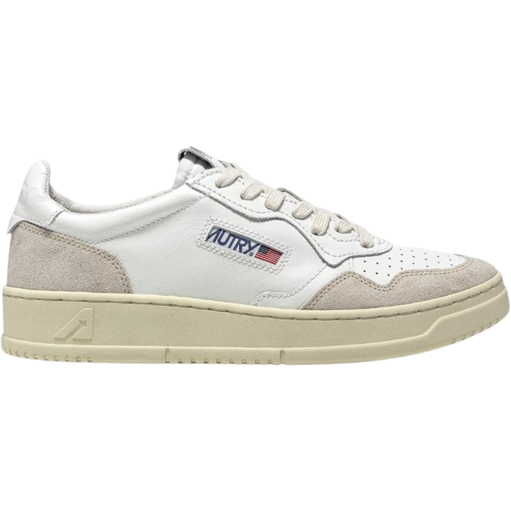 Autry Medalist Leather Low White Beige Suede (Women's)